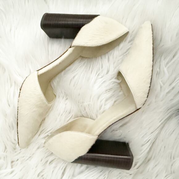 VINCE | Prim D'orsay Genuine Calf Hair Pointed Toe Pump  Cream Block Heels | 9.5 - Picture 3 of 10
